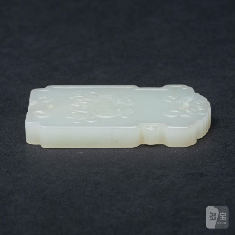    清 鴛鴦花卉白玉牌 - 图5